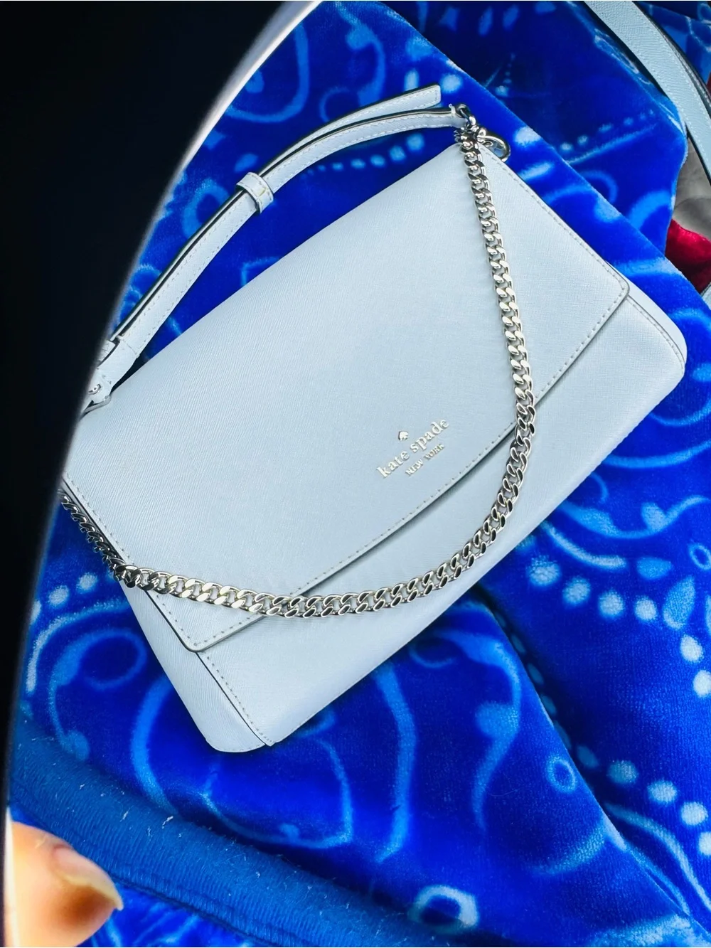 kate spade Light Blue Leather Crossbody with Silver Chain
